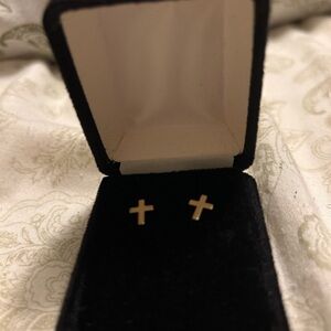 Gold Color Cross Stud Earrings